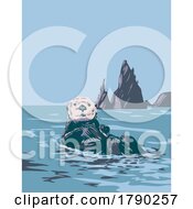 Sea Otter Enhydra Lutris In Olympic National Park Washington State WPA Poster Art