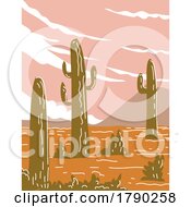 Poster, Art Print Of Saguaro National Park In Southern Arizona Wpa Poster Line Art