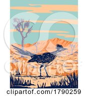 Poster, Art Print Of Roadrunner Chaparral Bird In Joshua Tree National Park Mojave Desert California Wpa Poster Art