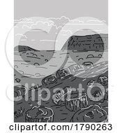 Poster, Art Print Of Petrified Forest National Park In Northeastern Arizona Monoline Line Art Grayscale Drawing
