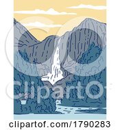 Poster, Art Print Of Bridalveil Fall In Yosemite National Park California Wpa Poster Line Art