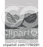 Poster, Art Print Of Glacier Bay National Park And Preserve In Alaska Monoline Line Art Grayscale Drawing