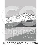 Denali National Park And Preserve Or Mount McKinley Alaska Monoline Line Art Grayscale Drawing