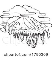 Poster, Art Print Of Mount Rainier National Park In Washington State Monoline Line Art Drawing