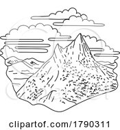 Poster, Art Print Of Mount Conness In Yosemite National Park California Monoline Line Art Drawing