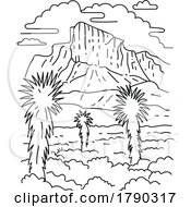 Poster, Art Print Of Guadalupe Peak In Guadalupe Mountains National Park Texas Monoline Line Art Drawing