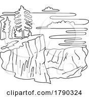 Poster, Art Print Of Taft Point In Yosemite National Park California Monoline Line Art Drawing