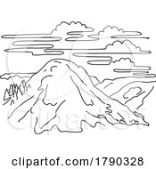 Poster, Art Print Of Clouds Rest Mountain In Yosemite National Park California Monoline Line Art Drawing