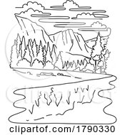 Poster, Art Print Of Mount Hoffmann In Yosemite National Park California Monoline Line Art Drawing