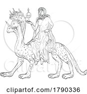 Poster, Art Print Of Babylon The Great Or Mother Of Harlots In The Book Of Revelation Medieval Style Line Art Drawing
