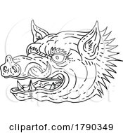 Poster, Art Print Of Head Of Angry Razorback Wild Hog Or Feral Pig Monoline Line Art Drawing