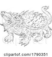 Poster, Art Print Of Tarasque Dragon Medieval Style Line Art Drawing