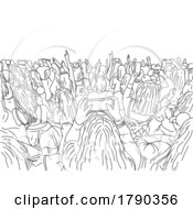 Poster, Art Print Of Crowd Of Young People With Cellphone At A Live Concert Line Art Drawing