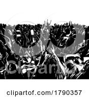 Poster, Art Print Of Crowd Of People Watching A Concert Holding Mobile Phones Woodcut Black And White