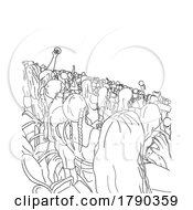Poster, Art Print Of Crowd Of People Watching Concert Holding Mobile Phones Mono Line Drawing Black And White