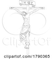 Jesus Christ On The Cross Medieval Style Line Art Drawing