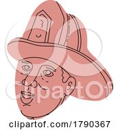 Poster, Art Print Of Fireman Firefighter Wearing Hat Mono Line Drawing