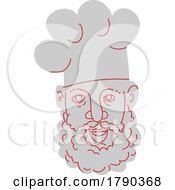 Chef With Beard Wearing Toque Blanche Hat Mono Line Drawing
