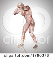 3D Male Figure With Muscle Map Holding Head In Pain