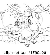 Poster, Art Print Of Monkey Singing On Jungle Vines With Banana Cartoon