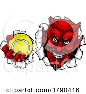 Poster, Art Print Of Devil Satan Tennis Ball Sports Mascot Cartoon