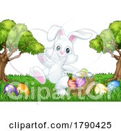 Easter Bunny Rabbit Eggs Basket Background Cartoon