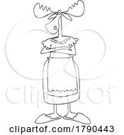Cartoon Black And White Stern Wife Or Mother Moose Standing With Folded Arms