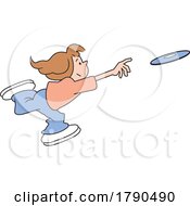 Cartoon Girl Throwing A Frisbee