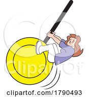 Poster, Art Print Of Cartoon Woman On A Giant Swinging Pendulum