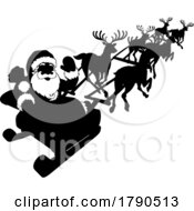 Poster, Art Print Of Silhouette Santa Claus Reindeer Christmas Sleigh