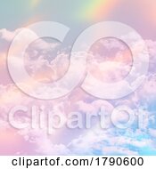 Poster, Art Print Of Abstract Sky Background With Sugar Cotton Candy Clouds On Pastel Gradient Design