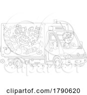 Cartoon Black And White Man Driving A Food Supply Truck