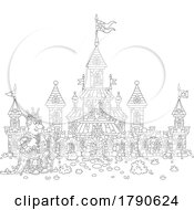 Poster, Art Print Of Cartoon Black And White King And Castle