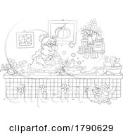 Poster, Art Print Of Cartoon Black And White Cat Watching A Woman Cook
