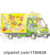 Poster, Art Print Of Cartoon Man Driving A Food Supply Truck