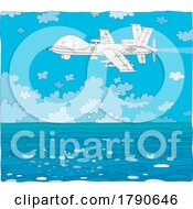 Cartoon Pilotless Military Drone Over The Ocean