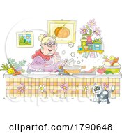 Poster, Art Print Of Cartoon Cat Watching A Woman Cook