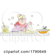 Poster, Art Print Of Cartoon Cat Watching A Woman Bake