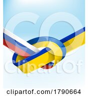 Knotted Ukraine And Russia Flag Ribbons Over Gradient Blue Sky