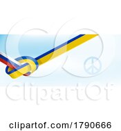 Poster, Art Print Of Knotted Ukraine And Russia Flag Ribbons With A Peace Symbol Over Gradient Blue Sky