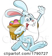Cartoon Easter Bunny Rabbit Running With A Basket