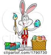 Cartoon Easter Bunny Rabbit Painting An Egg