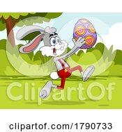 Poster, Art Print Of Cartoon Easter Bunny Rabbit Running With An Egg