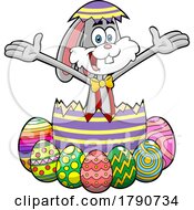 Cartoon Easter Bunny Rabbit Popping Out Of An Egg