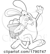 Cartoon Black And White Easter Bunny Rabbit Running With A Basket