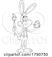 Cartoon Black And White Easter Bunny Rabbit Painting An Egg