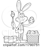 Poster, Art Print Of Cartoon Black And White Easter Bunny Rabbit Painting An Egg