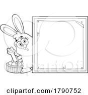 Cartoon Black And White Easter Bunny Rabbit With A Sign