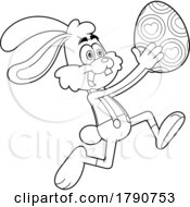 Cartoon Black And White Easter Bunny Rabbit Running With An Egg