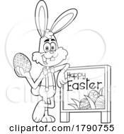 Poster, Art Print Of Cartoon Black And White Easter Bunny Rabbit With A Sign